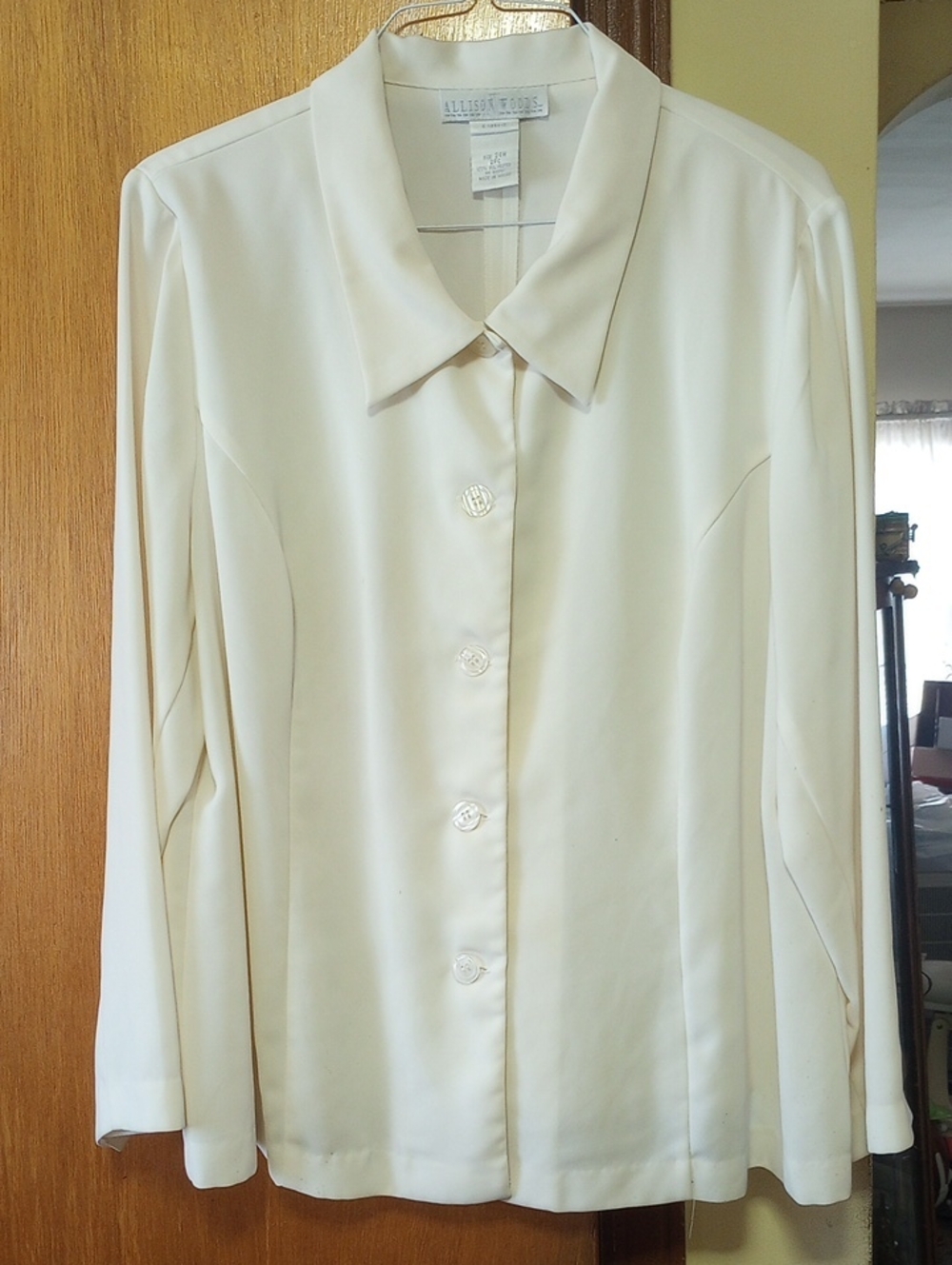 Allison Woods Neutral Cream Button Down Polyester Jacket w/ Collar, 24W
